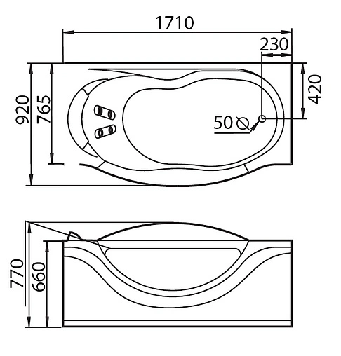Ванна акриловая с гидромассажем Gemy 171x92 R G9072 O R