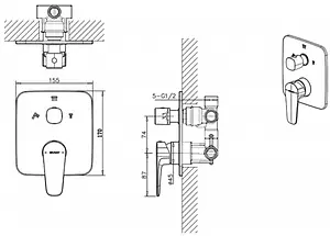 Смеситель для ванны скрытого монтажа Bravat Source чёрный матовый PB8173218BW-3-ENG Смеситель для ванны скрытого монтажа Bravat Source чёрный матовый PB8173218BW-3-ENG, 2