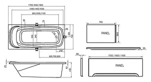 Ванна акриловая Ravak VANDA II 150x70 CO11000000, 3