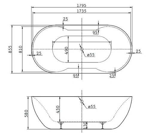 Ванна акриловая отдельностоящая BelBagno 180x85 BB28