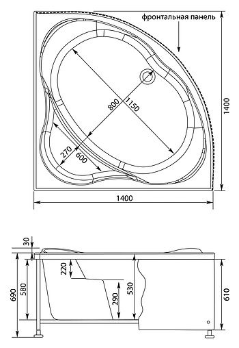 Ванна акриловая Aquanet Palau 140x140 00204021