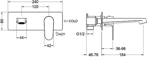 Смеситель для раковины из стены Aquatek Оберон чёрный матовый AQ1213MB
