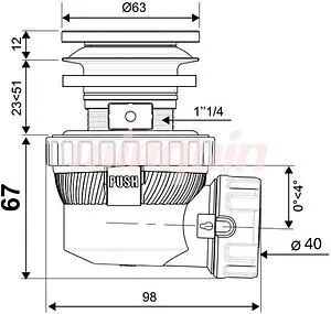 Сифон бутылочный компактный с выпуском Wirquin NANO 6.7 чёрный/хром 30987054 Сифон бутылочный компактный с выпуском Wirquin NANO 6.7 чёрный/хром 30987054, 2