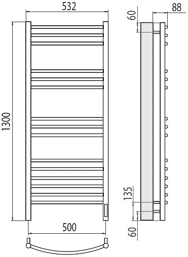 Полотенцесушитель электрический лесенка Terminus Классик П15 500х1300 электро sensor quick touch полированная сталь 4670078527349