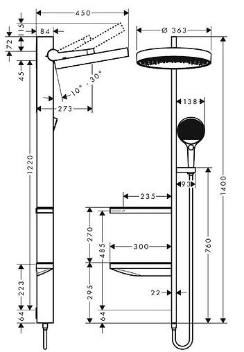 Душевая система без смесителя Hansgrohe Rainfinity 360 1jet хром/графит 26842000