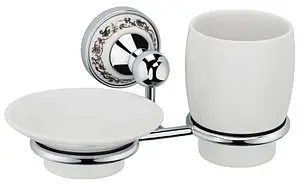 Стакан с мыльницей Fixsen Bogema хром/белый с рисунком FX-78506+08 Стакан с мыльницей Fixsen Bogema хром/белый с рисунком FX-78506+08, 1