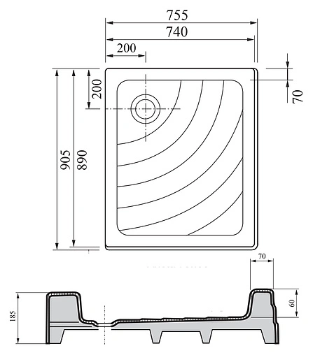 Поддон для душа Ravak Aneta 75x90 PU A003701120