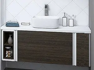 Тумба-умывальник подвесная Aquaton Брук 120 (20+80+20) дуб латте/белый, 4