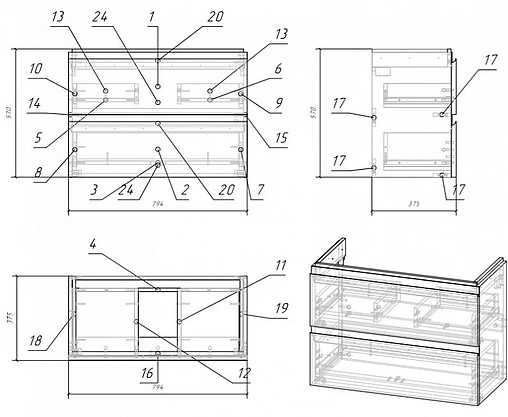 Тумба-умывальник подвесная Cersanit Moduo Slim 80 белый 64126+S-UM-MOD80SL/1