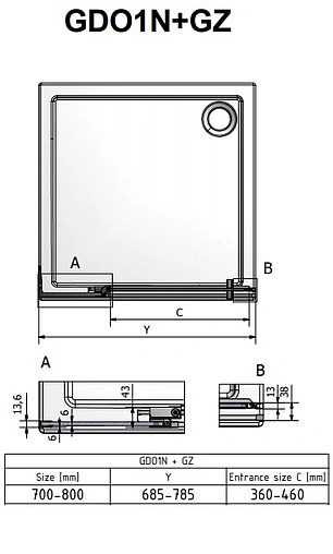 Дверь в нишу 800мм прозрачное стекло Roltechnik Elegant Neo Line GDO1N+GZ/800 188-8000000-00-02+190-0000000-00