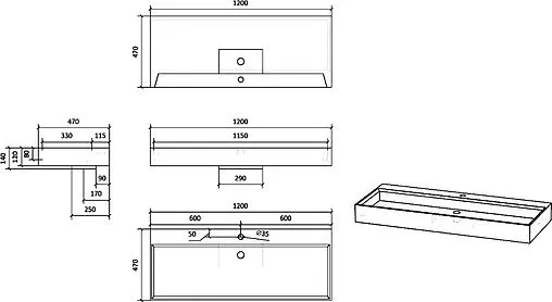 Раковина Raval Facet 120 бетон Fac.08.120/Bet/RL