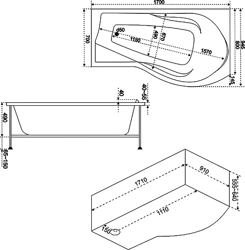 Ванна акриловая Bas Капри 170x80 R В00016