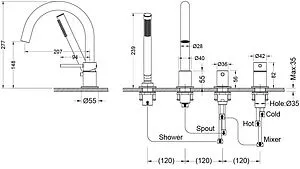 Смеситель на борт ванны на 4 отверстия Aquatek Европа хром AQ1348CR Смеситель на борт ванны на 4 отверстия Aquatek Европа хром AQ1348CR, 2