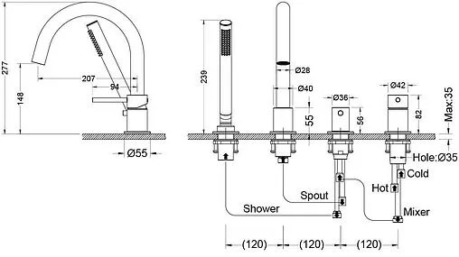 Смеситель на борт ванны на 4 отверстия Aquatek Европа хром AQ1348CR Смеситель на борт ванны на 4 отверстия Aquatek Европа хром AQ1348CR