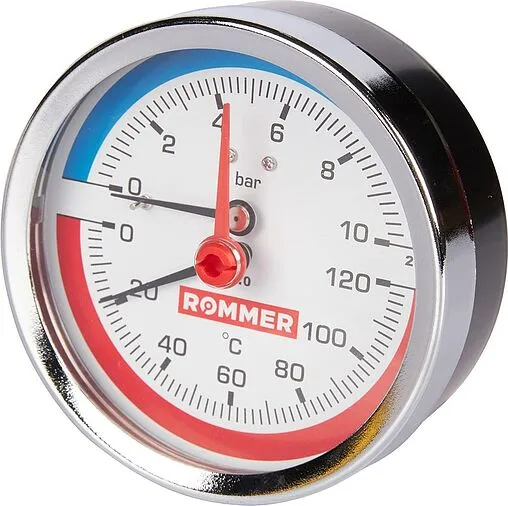 Термоманометр аксиальный Rommer 80мм 10 бар 120°С ½&quot; RIM-0005-801015