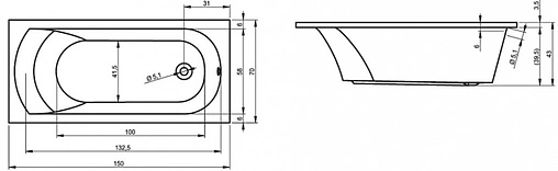 Ванна акриловая Aquanika Base 150х70 A1015070021