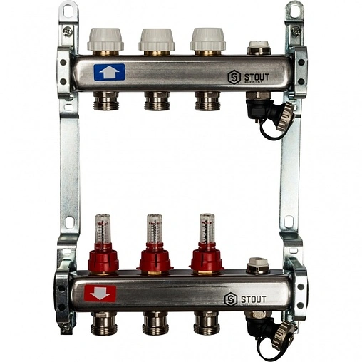 Группа коллекторная с расходомерами 3 отвода 1&quot;в/в x ¾&quot;ек Stout SMS 0927 000003