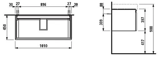 Тумба под умывальник подвесная Laufen Pro 100 белый матовый 4.8355.2.096.463.1