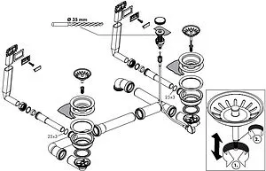 Сифон бутылочный для двойной мойки с переливом Hansgrohe D15-11 с автоматическим управлением 43932800 Сифон бутылочный для двойной мойки с переливом Hansgrohe D15-11 с автоматическим управлением 43932800, 2