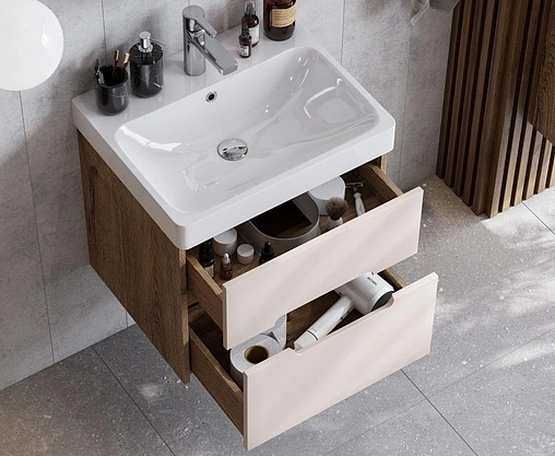 Тумба под умывальник подвесная Aquaton Оливия 55 бежевый/дуб веллингтон 1A254201OLVG0 Тумба под умывальник подвесная Aquaton Оливия 55 бежевый/дуб веллингтон 1A254201OLVG0