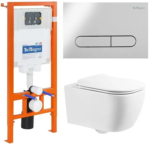 Комплект 5 в 1 BelBagno Genova BB1102CH/BB1102SC/BB002-80/BB005-PR-CHROME с кнопкой хром глянцевый