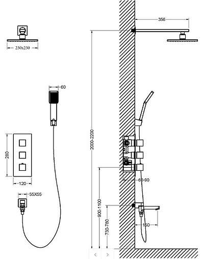 Душевая система с термостатом для ванны Timo Tetra-thermo черный матовый SX-0199/03SM