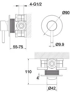 Смеситель для душа скрытого монтажа WHITECROSS Y chrome хром Y1245CR, 2