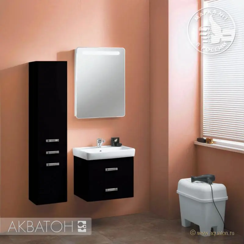 Тумба-умывальник подвесная Aquaton Америна 60 чёрный 1A1354K1AM950, 4
