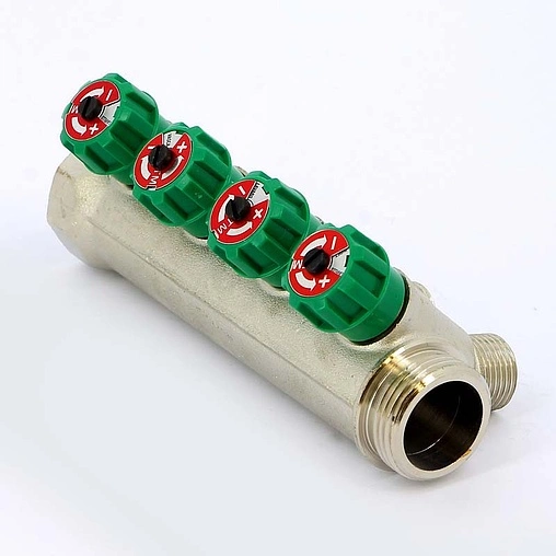 Коллектор регулирующий проходной 4 отвода 1&quot;в/н x ½&quot;к Tiemme RUBINO 1840004