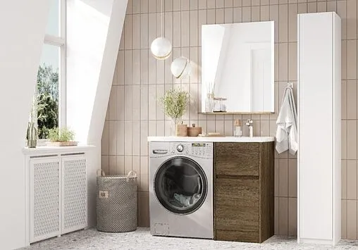 Тумба-умывальник напольная над стиральной машиной Aquaton Лондри 105 L дуб кантри/белый 1A2670K2LHDY0+