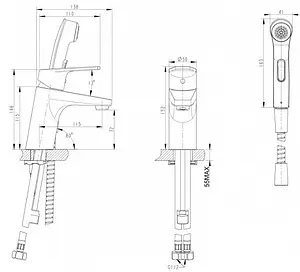Смеситель для раковины с гигиеническим душем Bravat Line хром F15299C-2, 2