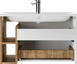 Тумба-умывальник подвесная Домино Frost 80 белый/дуб вотан DF3402T+4670142930273, 5