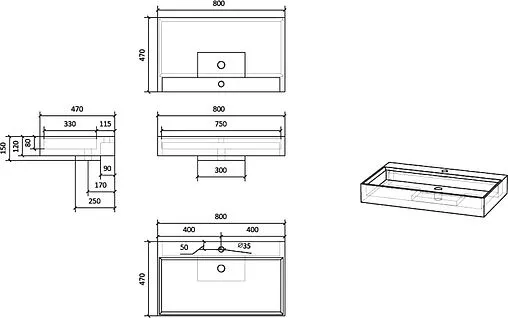 Раковина Raval Facet 80 бетон Fac.08.80/Bet/RL