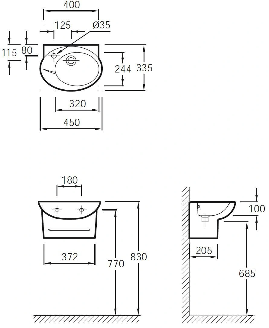 Раковина Jacob Delafon Presquile 45 белый E1337-00 Раковина Jacob Delafon Presquile 45 белый E1337-00