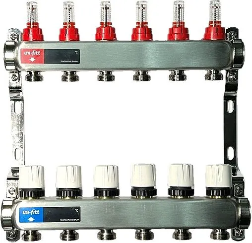 Группа коллекторная с расходомерами 5 отводов 1&quot;в/в x ¾&quot;ек Uni-fitt TECHNO 450W4305