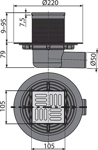Трап горизонтальный Set AlcaPlast 100x100мм APV101 Трап горизонтальный Set AlcaPlast 100x100мм APV101
