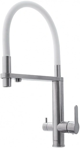 Смеситель для кухни с подключением к фильтру и выдвижным изливом Swedbe Selene Plus нержавеющая сталь/белый 8441