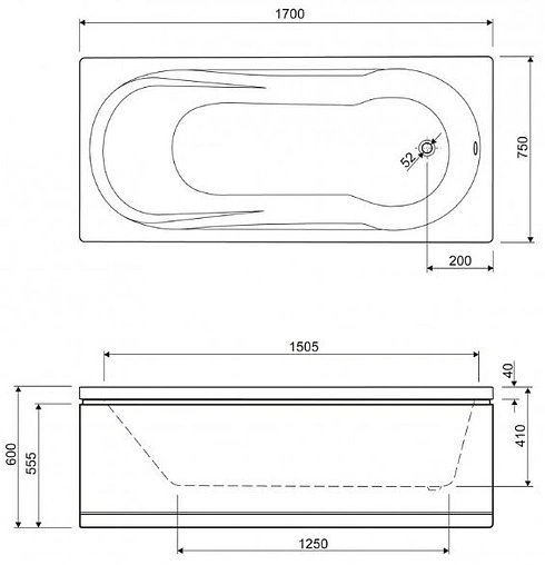 Ванна акриловая Cezares Modena 170x75