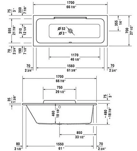 Ванна акриловая Duravit DuraStyle 170x70 L 700294000000000