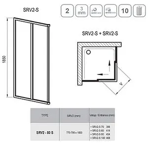 Душевая дверь 800мм прозрачное, матовое стекло Ravak Supernova SRV2-80 S 14V40102ZG, 2