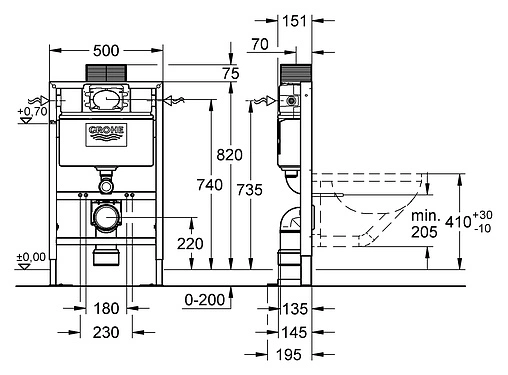 Инсталляция для подвесного унитаза отдельностоящая Grohe Rapid SL 38587000