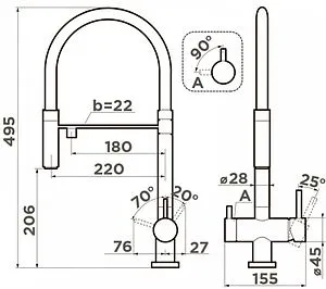 Смеситель для кухни с подключением к фильтру Omoikiri Kanto LG светлое золото/чёрный 4994014 Смеситель для кухни с подключением к фильтру Omoikiri Kanto LG светлое золото/чёрный 4994014, 2
