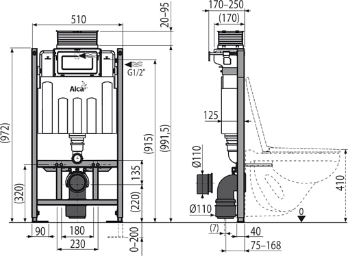 Инсталляция для подвесного унитаза AlcaPlast Sadromodul AM118/1000