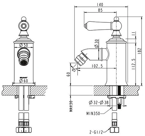 Смеситель для биде Bravat Art бронза/белый F375109U Смеситель для биде Bravat Art бронза/белый F375109U