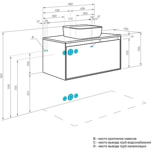 Тумба-умывальник подвесная Aquaton Либерти 90 дуб эльвезия/белый глянец 1A2799K2LYC70