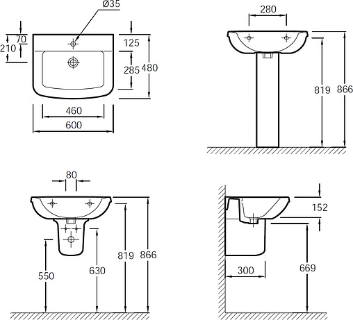 Раковина Jacob Delafon Panache 60 белый E1435-00