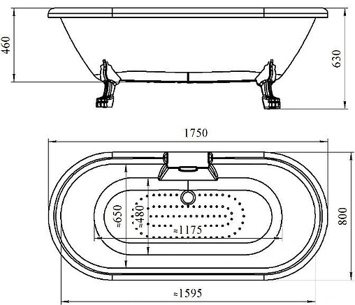 Ванна акриловая отдельностоящая Radomir Леонесса 175х80 на ножках "лев" золото/перламутр 1-01-3-0-1-138П Ванна акриловая отдельностоящая Radomir Леонесса 175х80 на ножках "лев" золото/перламутр 1-01-3-0-1-138П