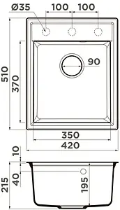 Мойка кухонная Omoikiri Daisen 42-BL черный 4993606 Мойка кухонная Omoikiri Daisen 42-BL черный 4993606, 2