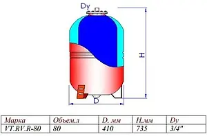Расширительный бак Valtec 80л 5 бар VT.RV.R.060080, 2