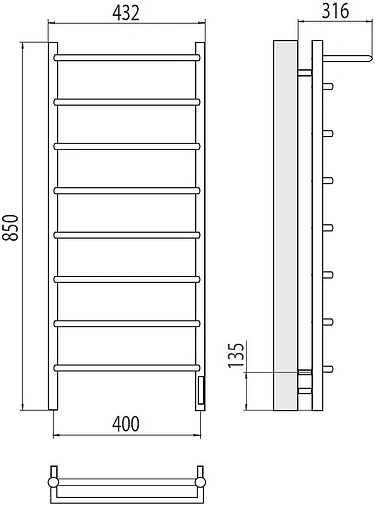 Полотенцесушитель электрический лесенка Terminus Полка Электро П8 400х850 quick touch полированная сталь 4670078531445